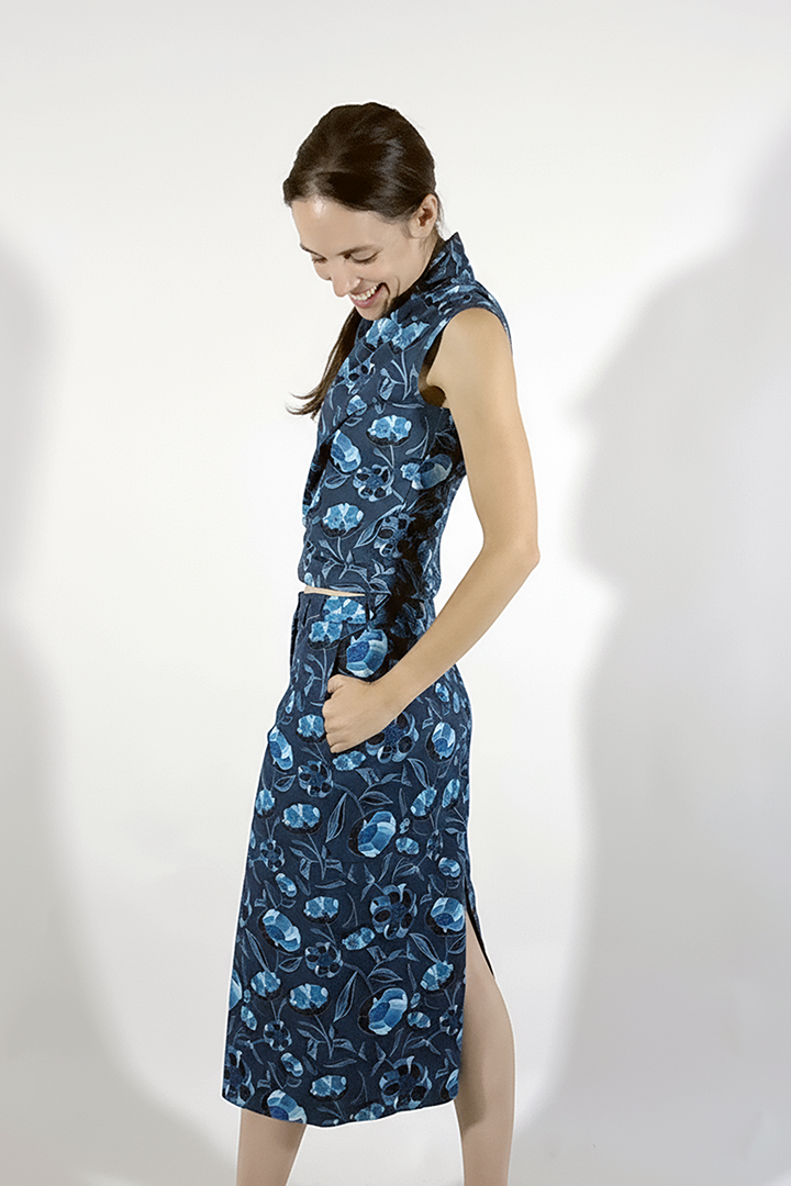 Raspberry Charm Garden Cotton Skirt